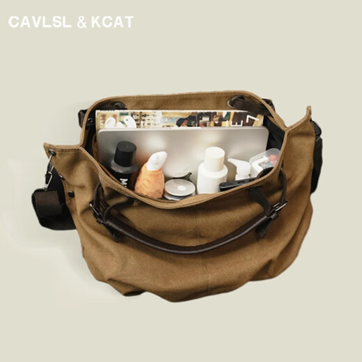 CavlslKcat retro canvas tote bag men's large-capacity handbag daily commuter shoulder crossbody bag casual travel bag dark brown 12.9 inches 37*17*36CM