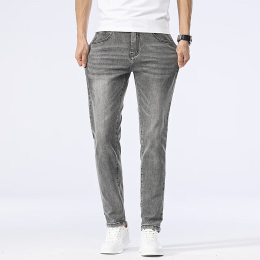 New Balance High-end Jeans Men's Summer Thin Slim Elastic Straight-Legging Pants Middle-aged Men's All-match Washed Pants 1048 Black 28