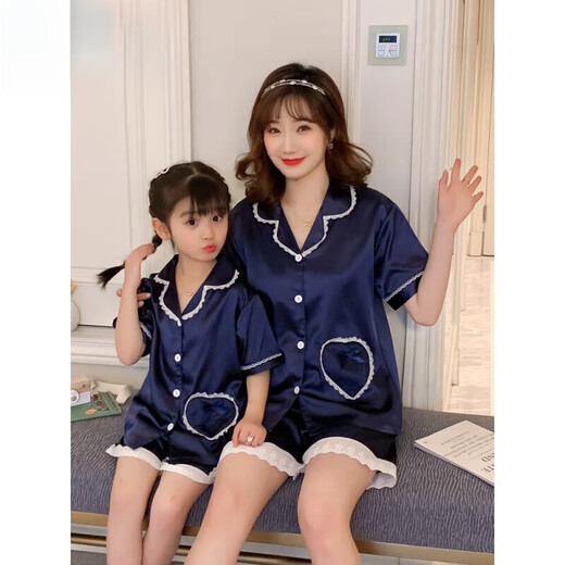 G. DUCKKIDS亲子睡衣夏季冰丝真丝绸短袖薄款母女大童女孩儿童空调家居服套装 QN1049短袖长.裤 14码 【适合体重45-55斤】