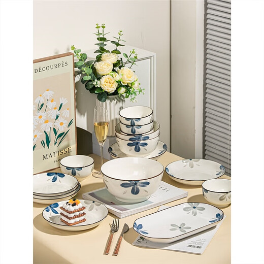 Small orchid ceramic bowl, underglaze color ceramic tableware, moving to new home, bowls, plates, chopsticks, bowls and plates set, 2 6-inch noodle bowls