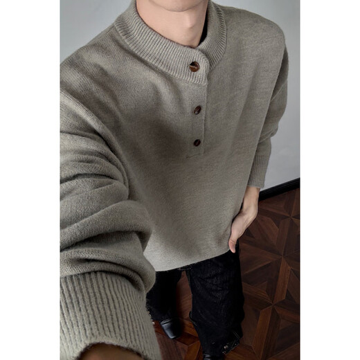 Liangzi Henry collar half turtleneck sweater for men autumn trendy brand loose fat man large size lazy style sweater base black 2XL