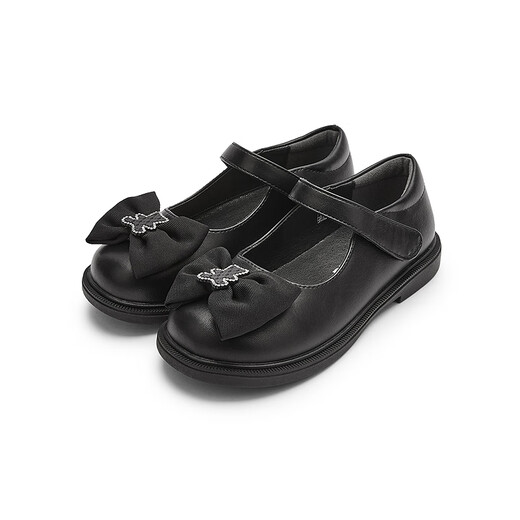 Balabala children's shoes girls princess shoes retro literary small leather shoes spring and autumn children's performance shoes bow shoes black 90001 28 (foot length 16.8-17.2/inner length 18.4)