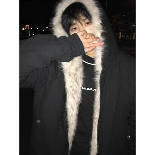 Legend of the Western Regions Cleanfit Mountain Carving Fur Collar Cotton Jacket Men's Jacket Autumn and Winter 2025 New Thickened Down Hooded Cotton Clothes Black