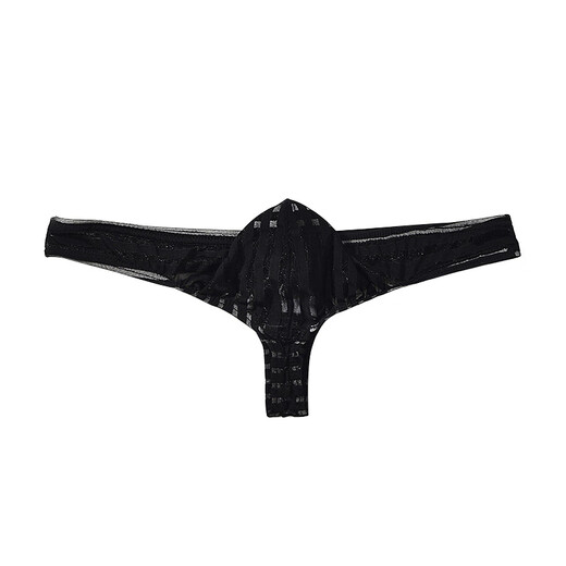 JUNYEON Men's Mesh Underwear Transparent Striped Thong Low Waist Sexy Thin Bag Black 3XL