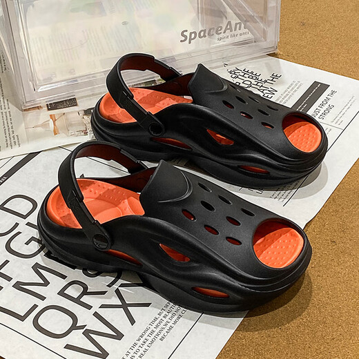 Été masculin 2025 Nouvelle sensation anti-odor et puant sans glissement à l'extérieur, portant des demi-glisseurs, des sandales de plage de conduite épaisse, Black Orange 42 (42-43)