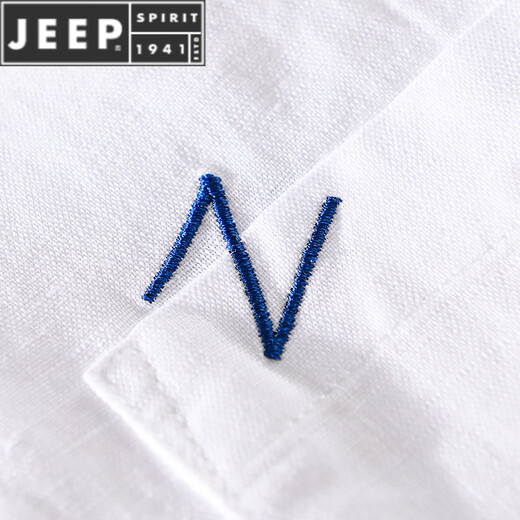JEEP SPIRIT男士亚麻翻领短袖t恤宽松衬衫领上衣服有带领T棉麻料体恤麻布夏装 yunyi-9711蓝色 M