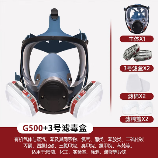 Gas mask, carbon monoxide, poisonous gas spray paint, smoke mask, dust mask, industrial dust, advanced full face protection, toxic chemical gas special fire escape G500 mask + No. 3 box dust and poison + 20 pieces of KN95 filter cotton