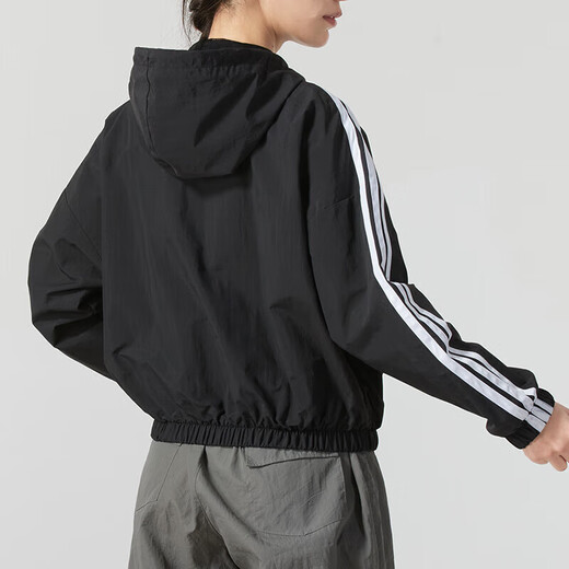 阿迪达斯 （adidas）女子梭织运动套装 2025夏季新款快干健身训练服潮流时尚休闲衣裤 黑色防风衣外套+长裤/两件套 XS