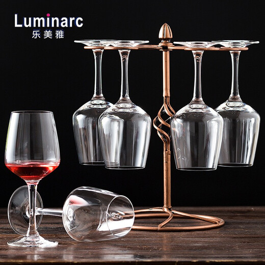 Luminarc Crystal Red Wine Glass Lead-free Household Goblet Set Large-capacity Glass Wine Glass European Personalized Wine Glass Wine Set Crystal Cup 470ML Six Pack + Cup Holder