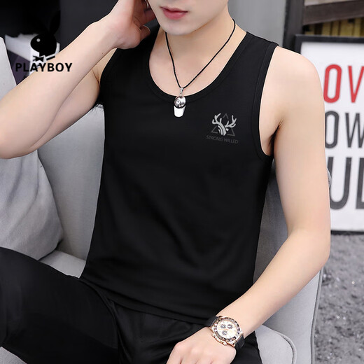 Playboy (PLAYBOY) high-end cotton vest men's trendy brand summer outfit sports hull vest thin ins vest casual sleeveless 11 sets - M9224 black + M9793 light blue M [Suggestion: 85 Jin [Jin equals 0.5 kg] to 100 Jin [Jin equals 0.5 kg]]