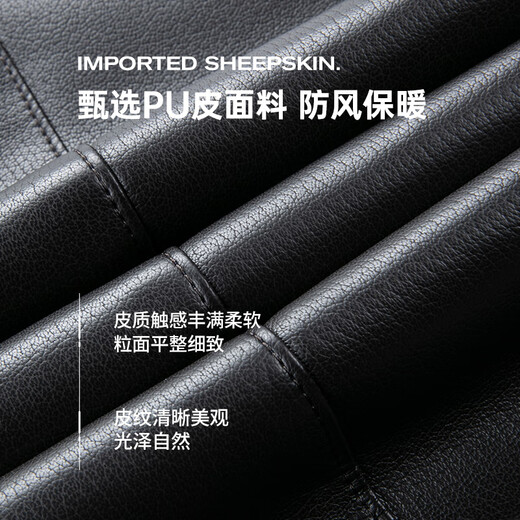 SHANSHAN Shanshan PU Leather Jacket Men's 2025 Winter Warm Casual Lined Velvet Men's Easy-Care Wear-Resistant Long-Sleeved Jacket Black L /175