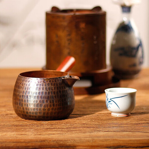 Runhuanian pure handmade hammered pure copper roasted tea cans, roasted milk cans, teapots, electric stoves and stoves for making tea, household tea making, 4001 cans + 1000 watt imitation wood grain electric ceramic stove 0ml