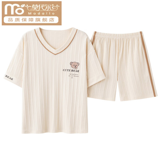 
Modal pajamas for women in summer cotton cute thin short-sleeved pants for students two-piece set spring and autumn large-size loose home clothes apricot color GXT6630 picture color M (recommended 75-95Jin [Jin equals 0.5 kg])
