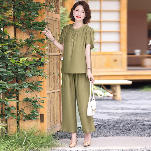 Kuzhang (Kuzhang) Mom Summer Summer Set Set Femme's 2024 Nouveau style moyen d'âge moyen et âgé à la mode ventre mincer