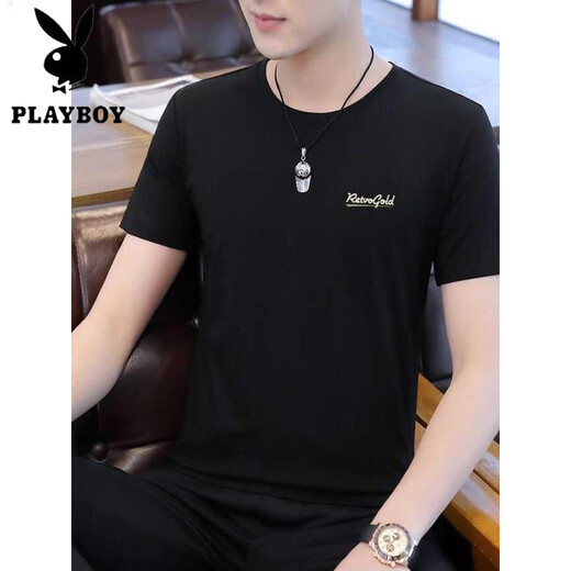 Camiseta de manga corta de seda de narración redonda de playboy