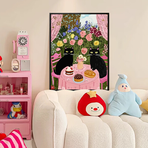 森系奶油风猫猫数字油画diy油彩画手工丙烯填充填色手绘成人解闷 XH12855 60*80cm_PS免组装黑色外框(其他