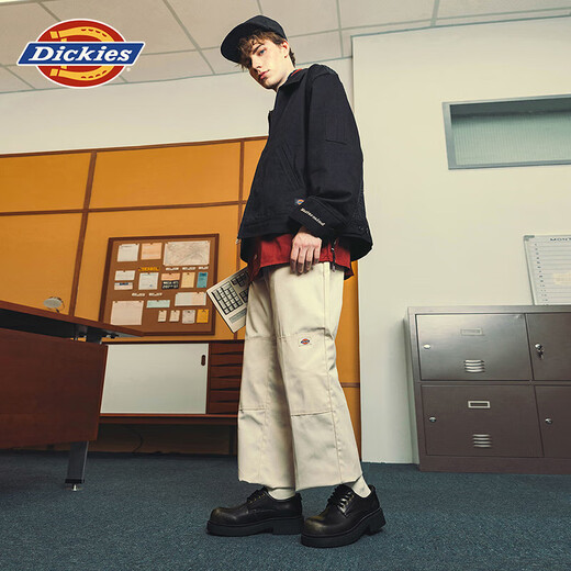 Dickies men's work shoes men's shoes low-cut casual shoes big-toe shoes business thick-soled leather shoes bright black 42