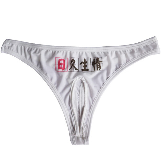 男士情调丁字裤开 叉J透明文字个性三角裤冰丝露臀裤衩青年白色裆 02款日久生情 均码 腰围65-105cm