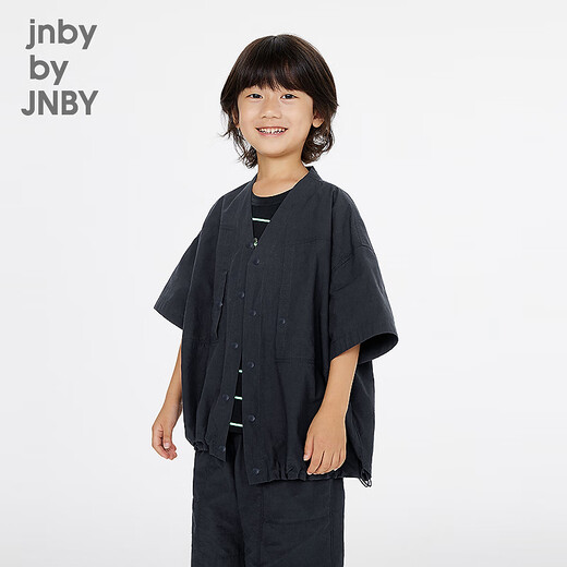 Jnby by JNBY Jiangnan Buyi children's short-sleeved shirt cotton H-shaped V-neck summer boys and girls 1P5212190 413/grey navy 100 cm