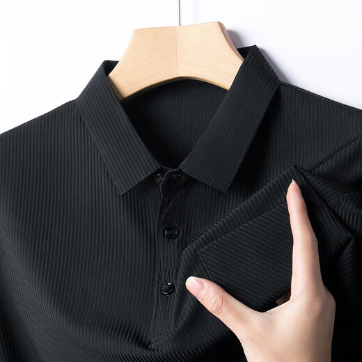 
Playboy (PLAYBOY) short-sleeved T-shirt summer lapel concave and convex striped jacquard middle-aged and young men's thin silky casual half-sleeved Polo shirt J9196 pink M 165/105