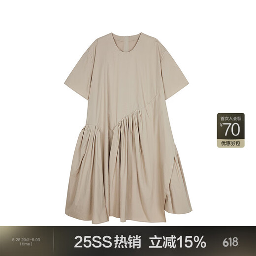 JNBY [Same Model in Shopping Mall] 25 summer new dress with short sleeves loose round neck 5P4G13790 285/mikhaki M