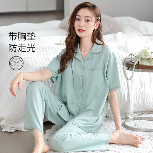 Модальная женская летняя пижама с грудной подушкой Pure Cotton 2025 Новый костюм с короткими рукавами.