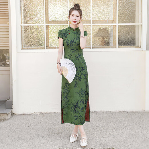 
Sichuan She New Chinese Cheongsam 2025 Summer New Women's Retro Short Sleeve Stand Collar Mid-Long Dress