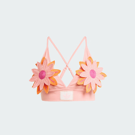 adidas经典立体钩针花朵抹胸运动绑带内衣女夏季阿迪达斯三叶草   荧光粉   XS