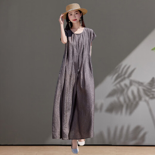 Ehangy轻奢品牌连衣裙女2025夏季新款高级感时尚休闲大码女装洋气裙子 棕红色 L 约适合体重116-130斤