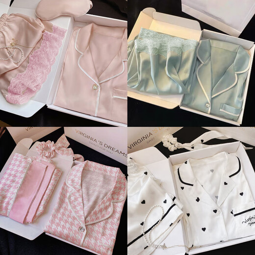 Langsha (Langsha) 2025 Neue Pyjamas für Frauen in Sommereiseis-Kurzärmelhosen Dünnhäutige Hauskleidung können außerhalb von 9214# M empfohlen werden 80-100Jin [Jin entspricht 0,5 kg]