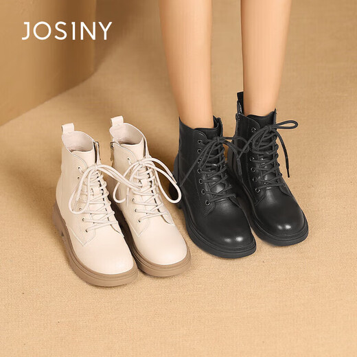 Zhuoshini Martin boots for women winter all-match college style flat mid-heel lace-up short casual boots black 36