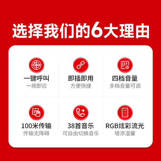 京玺 无线门铃老人残疾人多功能无线紧急呼叫卫生间床头一拖一套装