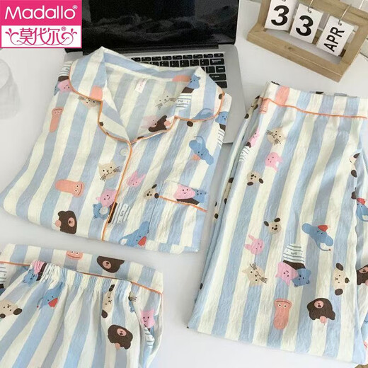 
Modal three-piece pajamas for women for summer short-sleeved trousers 2025 new thin cute women cloud cotton can be worn outside 9922# cloud cotton three-piece set M