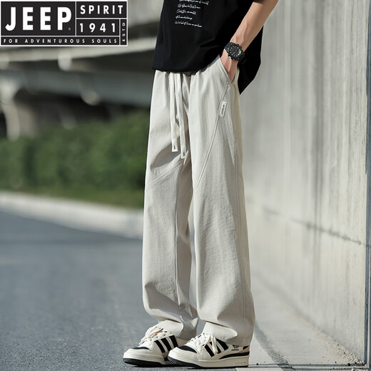 JEEP SPIRIT summer ice silk pants men's thin style 2025 new trendy loose straight pants men's breathable casual quick-drying trousers men K6636 military green L about 110~130Jin [Jin equals 0.5 kg] can be worn