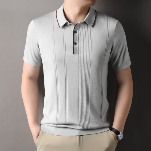 Polo à manches à manches courtes pour hommes 2025 Été Nouveau revers T-shirt à rayures à rayures simples décontractées pour hommes Brown haut de gamme (vitesse de spot) M / 105 (vitesse de spot) [90-120Jin [Jin est égal à 0,5 kg]]]