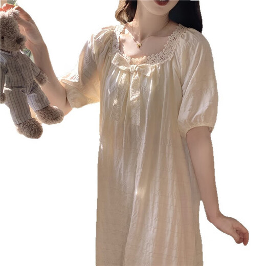 Camisón de manga corta con algodón de algodón de algodón de algodón de color sólido para mujeres en verano estilo dulce princesa suelto y se puede usar fuera de ropa casera y671# albaricoque xl