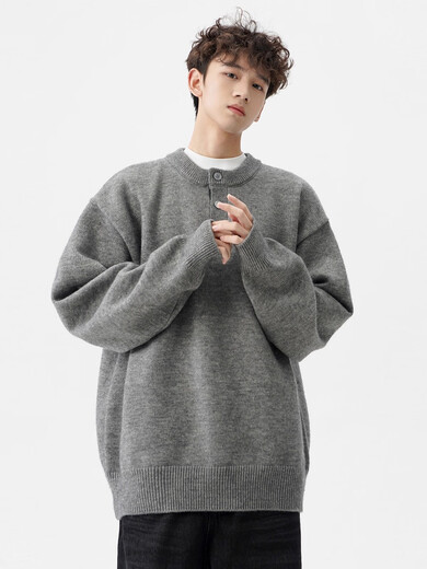 OEMG American Henry Collar Sweater Men's Autumn and Winter Trendy Brand High-Quality Knitted Sweater Tops Warm and Versatile Jacket Dark Gray XL Recommended 110-130Jin Jin equals 0.5kg