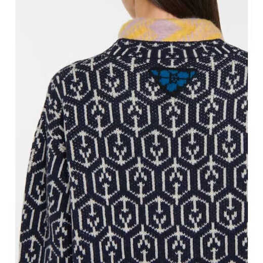 PRADA Luxury Women's Jacquard Wool Knitted Cardigan blue 20 | 48 IT