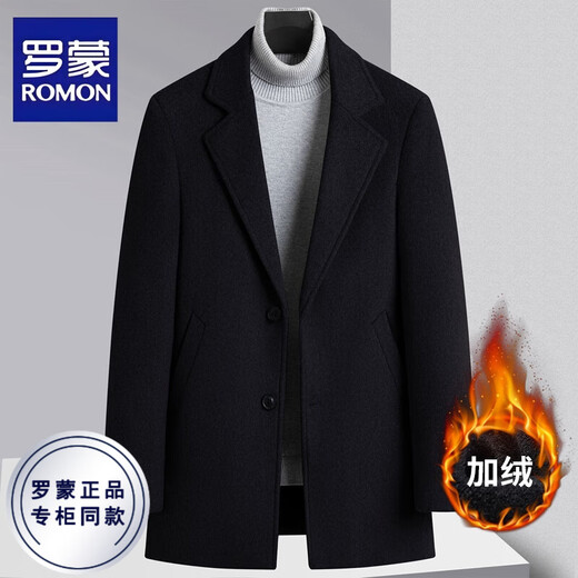 ROMON Woolen Woolen Coat Men's Suit Collar Autumn and Winter Thick Velvet Warm Jacket Men's Casual Woolen Coat Men Black Velvet XL Recommended 140-160Jin Jin equals 0.5 kg