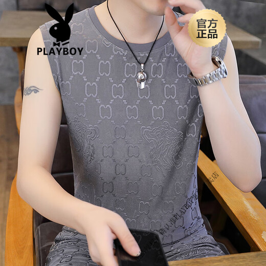 Playboy (Playboy) 2025 Sommer New Herren Ice Seide Jacquard Weste plus Fett Plus Size Schnelltrocknend markless ärmelloses T-Shirt [Single Top] Q6629 Khaki 3xl 170-190jin [Jin gleich 0,5 kg]