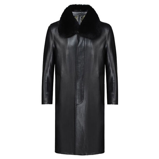 An Chuxia middle-aged and elderly long knee-length leather windbreaker men's autumn and winter warm genuine good leather men's dad winter coat warm whole body long black + fur collar thickened XL 180/recommended weight (135-150Jin Jin equals 0.5 kg)