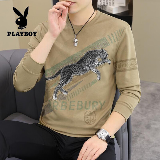 Playboy (Playboy) 2025 Frühlings- und Herbst-New-Männer-Langarm-T-Shirt Kleines Hemd Personalisiertes europäisches Sweatshirt-Basis-Hemd Plus-Größe Herren-Top [Frühling und Herbst] 6628 Black Dünn M 90-115jin [Jin gleich 0,5 kg]