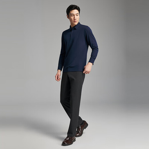 Youngor long-sleeved POLO shirt men's wool blended fabric men's POLO shirt soft and comfortable 2025 new style Navy VLYM519960FCA L (recommended 135-150Jin Jin equals 0.5 kg)