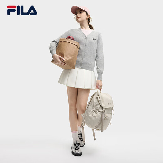 斐乐（FILA）女士编织外套2025秋季新款时尚休闲舒适V领毛衣开衫 正黑色-BK M 165_84A_