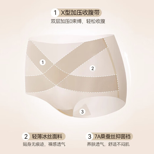 FitonTon4条装内裤女冰丝高腰收腹提臀抑菌裆强力收小肚子无痕塑形短裤L