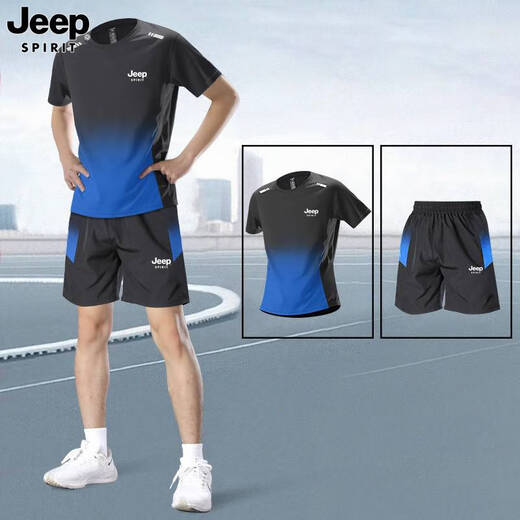 Jeep Spirit Jeep Jeep Ice Silk Set Herren Sommer Neues Kurzarm T-Shirt Running Fitness Basketball Schnell trockener Sportswear 9901 Schwarz und rotes Set m