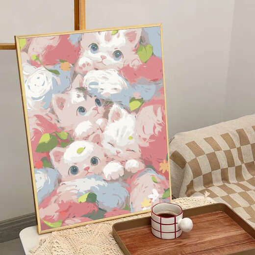 Drei-April-Tiger Süßkatze Digitales Ölmalerei DIY Füllung färbliche handgemelte Heilungscartoon Acrylöl Farbe QX12354 30*40 cm dicke Innenrahmen