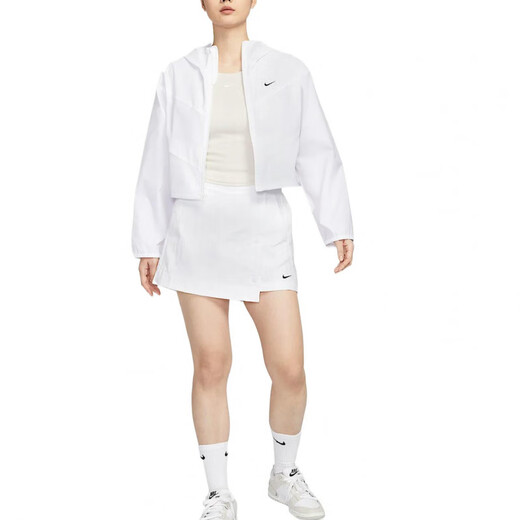 NikesportswearSwoosh Windrunner Loose Hooded Confortable Casual Long Manche Veste Blanc Femme Blanc de femme / Blanc / noir L