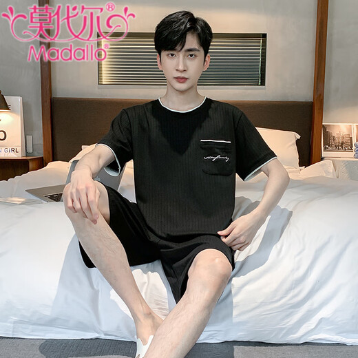 Modal Men's Pajamas 2025 New Pure Cotton Short Sleeve Shorts Thin Summer Casual Two-Piece Set Home Clothing Large Size 9928# L Recommended 100-120Jin [Jin equals 0.5 kg]