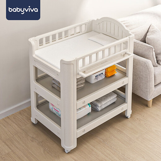 babyviva婴儿尿布台宝宝抚触护理台换尿布可移动新生儿洗浴婴儿床 布台+乳胶垫 其他_组装_框架结构